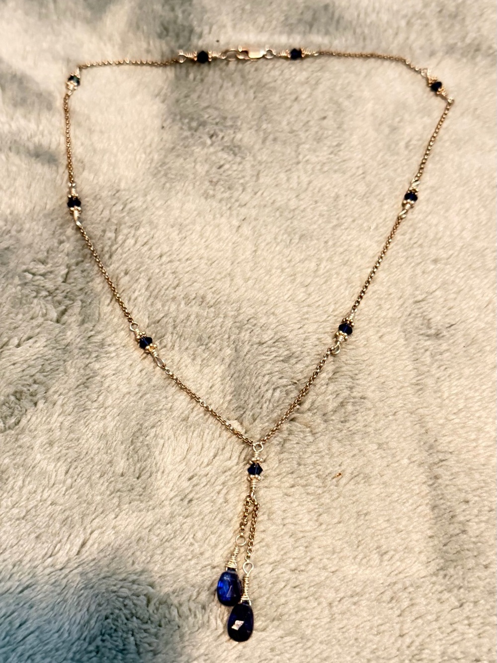 Vintage 925 Sterling Silver Blue Topaz Station Lariat Drop Y-Necklace
